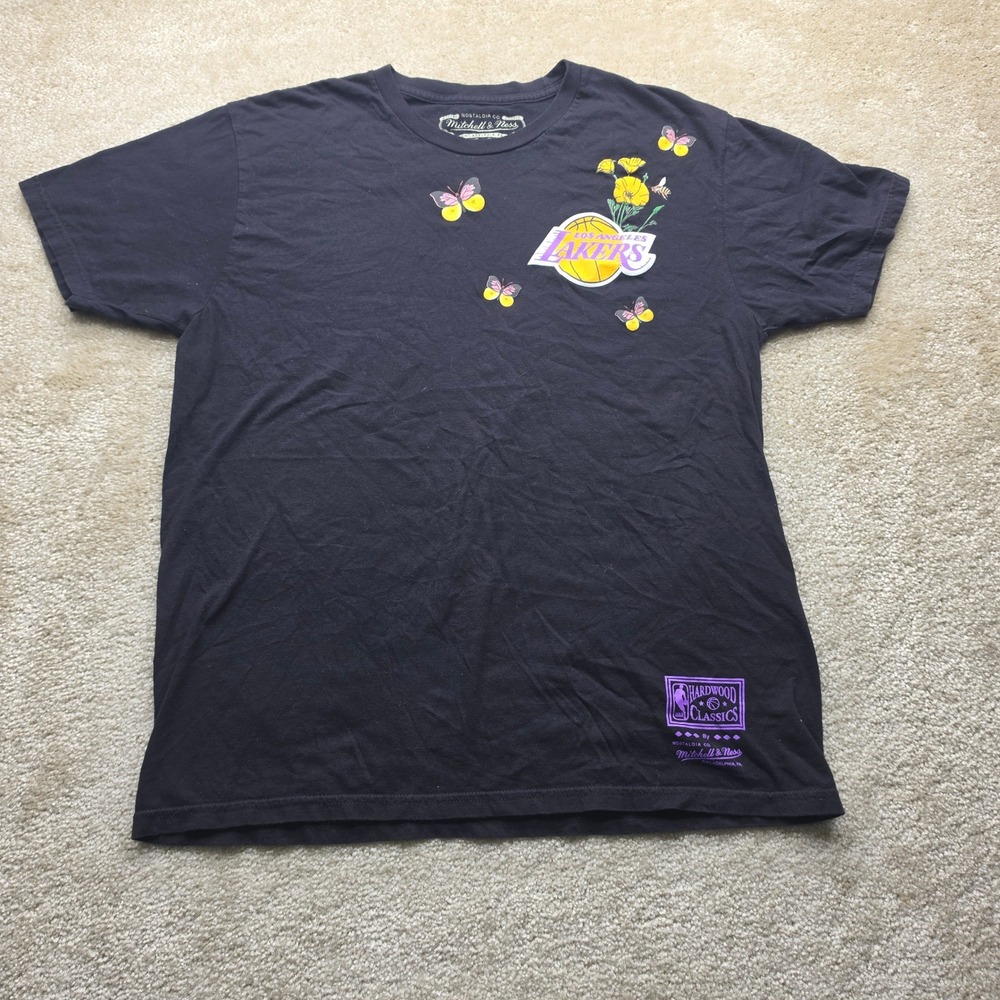 Mitchell & Ness Los Angeles Lakers Butterfly Floral Graphic T-Shirt Mens Large